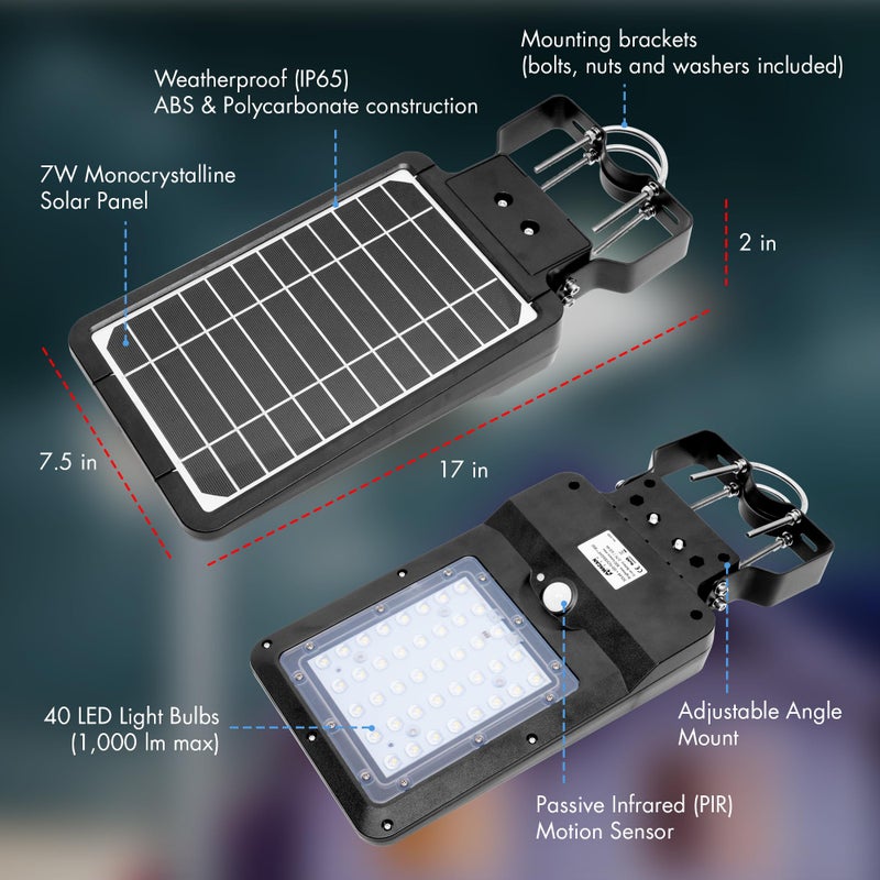 Wagan EL8588 1000 Lumen LED Integrated Solar Street Lamp Security Flood Light Motion Sensor Waterproof Weatherproof Dusk to Dawn Solar LED Light Lamp for Outdoor Garden Yard Path Parking Lot - Image 4